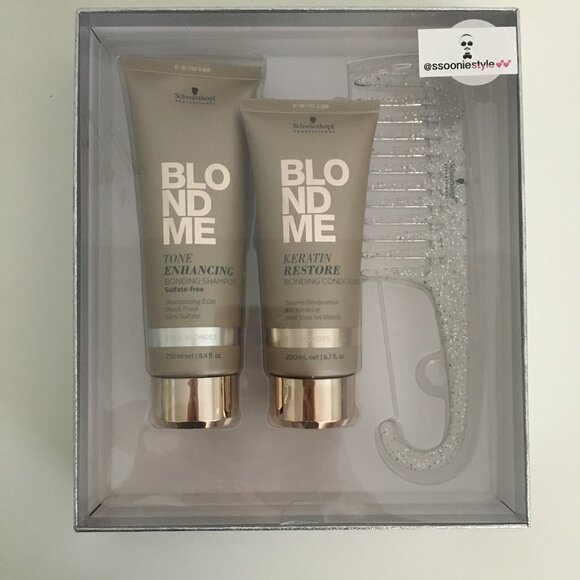 Schwarzkopf Blondme Holiday Set Shampoo & Condition Glitter Comb NEW in Box